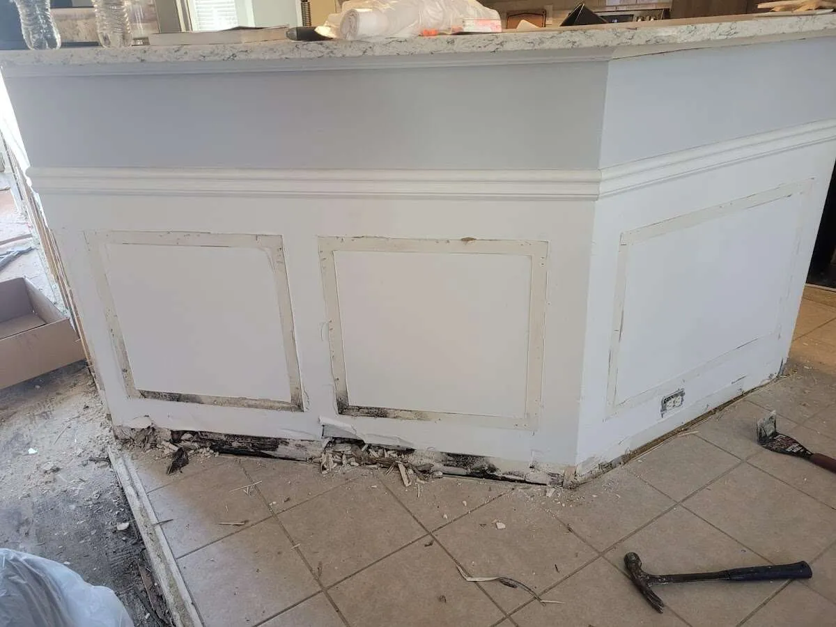 Water damage and mold on kitchen during Storm Damage Restoration in Great Bend